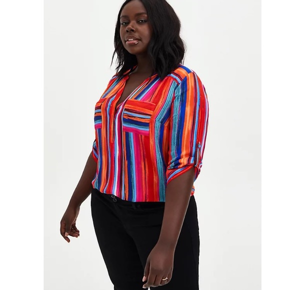 torrid Tops - Torrid 2 HARPER - RAINBOW BRUSH STROKES GEORGETTE PULLOVER BLOUSE